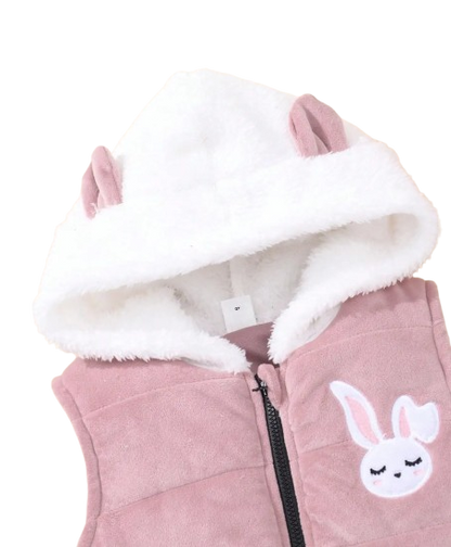 The Emerie - Baby Girl Warm Rabbit Embroidery Jacket + Vest & Pants 3‑Pcs Winter Set