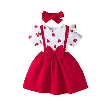 The Amaia - Baby Girl Heart Print Bow Princess Dress + Headband 2Pcs 0‑3Y Summer Party