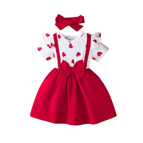 The Amaia - Baby Girl Heart Print Bow Princess Dress + Headband 2Pcs 0‑3Y Summer Party