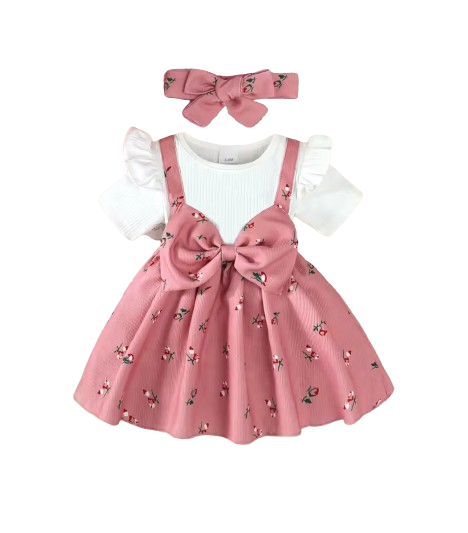 The Kamryn - Infant Baby Girl Floral Print Bow Dress + Headband 2Pcs Summer Cute Wear