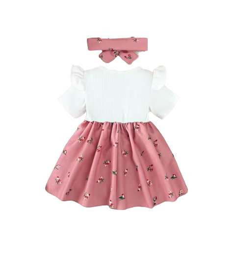 The Kamryn - Infant Baby Girl Floral Print Bow Dress + Headband 2Pcs Summer Cute Wear