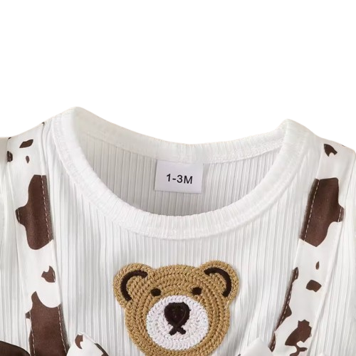 The Stephanie - Baby Girl Brown Floral Dress + Long Sleeve Bodysuit & Headband 3‑Pcs Cute Set