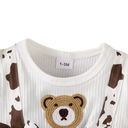 The Stephanie - Baby Girl Brown Floral Dress + Long Sleeve Bodysuit & Headband 3‑Pcs Cute Set