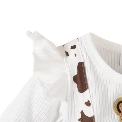 The Stephanie - Baby Girl Brown Floral Dress + Long Sleeve Bodysuit & Headband 3‑Pcs Cute Set