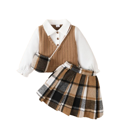 The Jacqueline - Girls College Style Top + Checkered Skirt & Mini Bag 3‑Pcs Set
