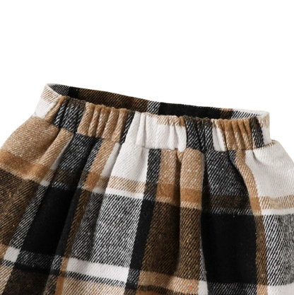 The Jacqueline - Girls College Style Top + Checkered Skirt & Mini Bag 3‑Pcs Set