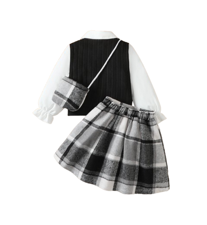 The Jacqueline - Girls College Style Top + Checkered Skirt & Mini Bag 3‑Pcs Set