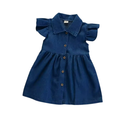 The Izabella - Toddler Baby Girl Denim Dress 1‑4 Years Summer Casual Solid Princess Wear