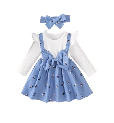The Nadia - Cute Baby Girl Spring/Autumn Blue Bow Long Sleeve Dress