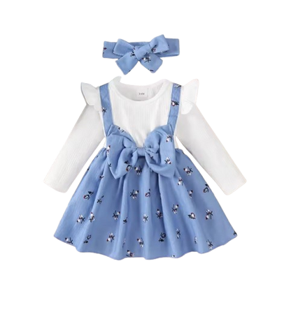 The Nadia - Cute Baby Girl Spring/Autumn Blue Bow Long Sleeve Dress