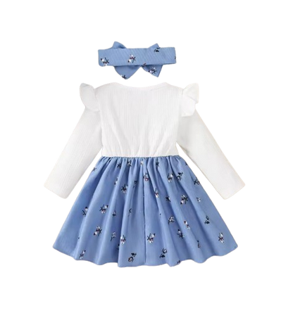 The Nadia - Cute Baby Girl Spring/Autumn Blue Bow Long Sleeve Dress
