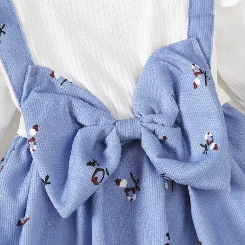 The Nadia - Cute Baby Girl Spring/Autumn Blue Bow Long Sleeve Dress