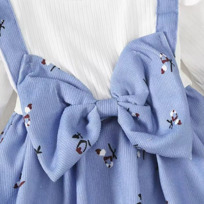 The Nadia - Cute Baby Girl Spring/Autumn Blue Bow Long Sleeve Dress