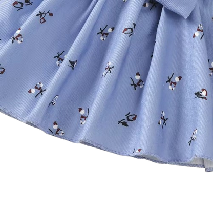 The Nadia - Cute Baby Girl Spring/Autumn Blue Bow Long Sleeve Dress