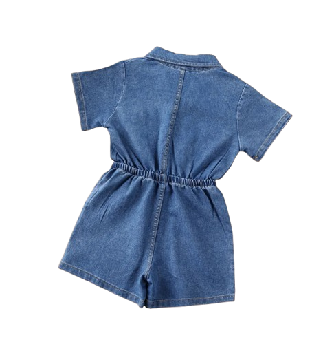 The Amalia - Toddler Baby Girl Denim Romper – Summer Short Sleeve One‑Piece Outfit