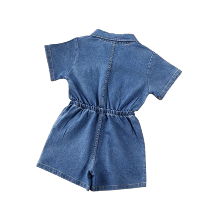 The Amalia - Toddler Baby Girl Denim Romper – Summer Short Sleeve One‑Piece Outfit