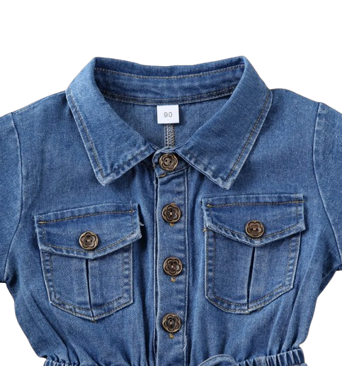 The Amalia - Toddler Baby Girl Denim Romper – Summer Short Sleeve One‑Piece Outfit
