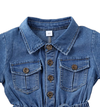 The Amalia - Toddler Baby Girl Denim Romper – Summer Short Sleeve One‑Piece Outfit