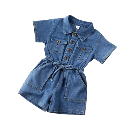 The Amalia - Toddler Baby Girl Denim Romper – Summer Short Sleeve One‑Piece Outfit