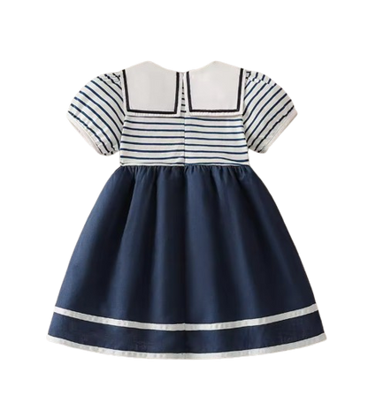 The Ivanna - Girls Navy Striped Sailor Dress with Peter Pan Collar, 2–8Y Summer Cotton