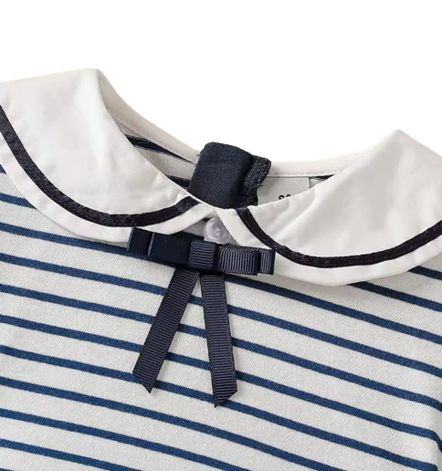 The Ivanna - Girls Navy Striped Sailor Dress with Peter Pan Collar, 2–8Y Summer Cotton