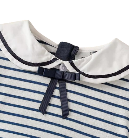The Ivanna - Girls Navy Striped Sailor Dress with Peter Pan Collar, 2–8Y Summer Cotton
