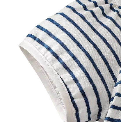 The Ivanna - Girls Navy Striped Sailor Dress with Peter Pan Collar, 2–8Y Summer Cotton