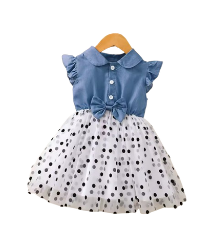 The Allie - Toddler Girls Blue Polka Dot Chiffon Dress Flying Sleeve Summer Dress
