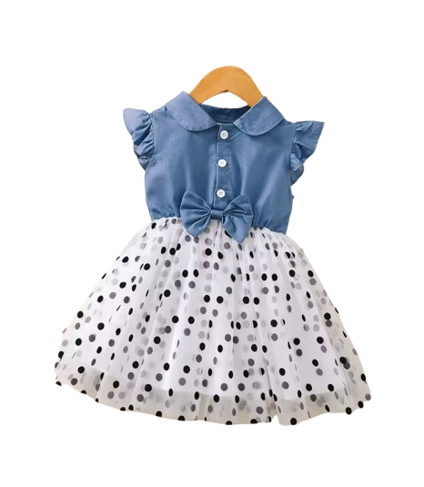 The Allie - Toddler Girls Blue Polka Dot Chiffon Dress Flying Sleeve Summer Dress