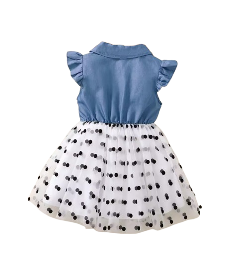 The Allie - Toddler Girls Blue Polka Dot Chiffon Dress Flying Sleeve Summer Dress