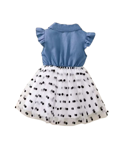 The Allie - Toddler Girls Blue Polka Dot Chiffon Dress Flying Sleeve Summer Dress