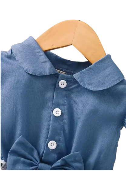 The Allie - Toddler Girls Blue Polka Dot Chiffon Dress Flying Sleeve Summer Dress