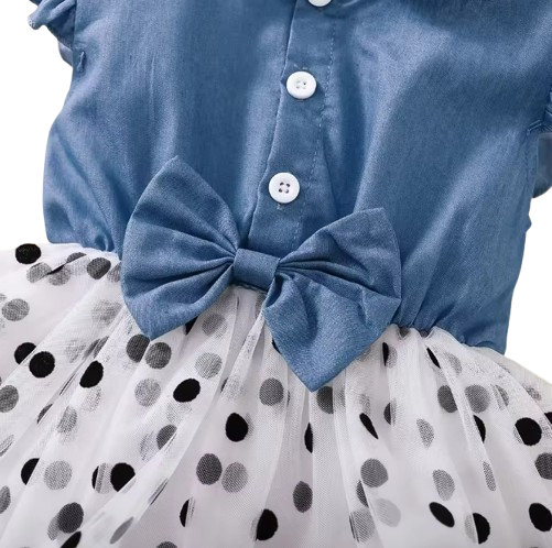 The Allie - Toddler Girls Blue Polka Dot Chiffon Dress Flying Sleeve Summer Dress
