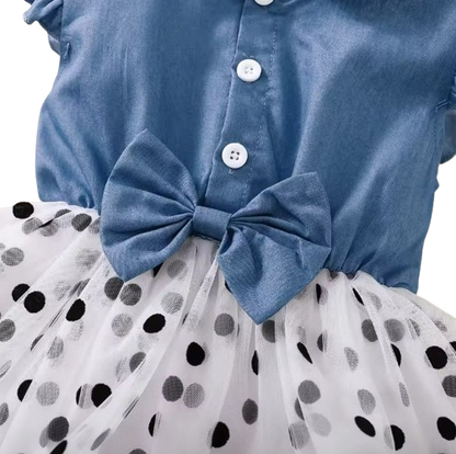 The Allie - Toddler Girls Blue Polka Dot Chiffon Dress Flying Sleeve Summer Dress