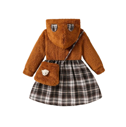 The Lina - Toddler Girls 2PCS Hooded Fleece Dress with Bag Warm Winter Clothing