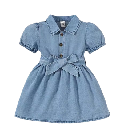 The Estelle - Baby Girl Bubble Sleeve Denim Dress with Belt Summer Birthday Outfit