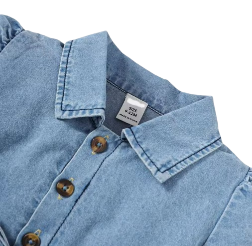 The Estelle - Baby Girl Bubble Sleeve Denim Dress with Belt Summer Birthday Outfit