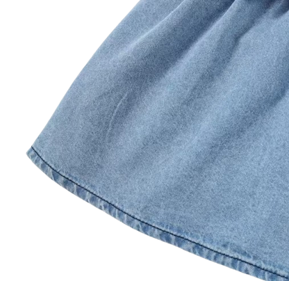The Estelle - Baby Girl Bubble Sleeve Denim Dress with Belt Summer Birthday Outfit