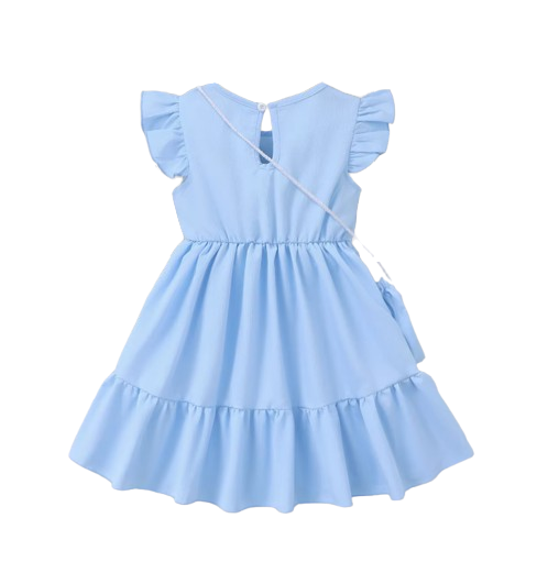 The Cali - Toddler Girls 3PCS Blue Dress with 3D Flower and Pocket Summer Outfit