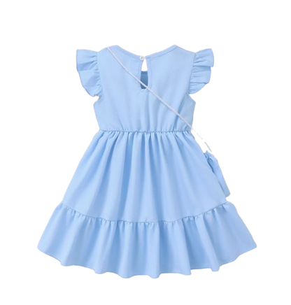 The Cali - Toddler Girls 3PCS Blue Dress with 3D Flower and Pocket Summer Outfit
