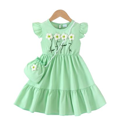 The Cali - Toddler Girls 3PCS Blue Dress with 3D Flower and Pocket Summer Outfit