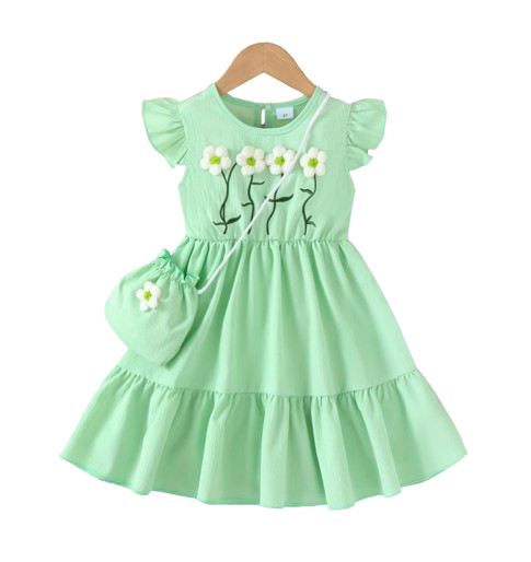 The Cali - Toddler Girls 3PCS Blue Dress with 3D Flower and Pocket Summer Outfit