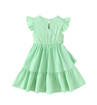 The Cali - Toddler Girls 3PCS Blue Dress with 3D Flower and Pocket Summer Outfit