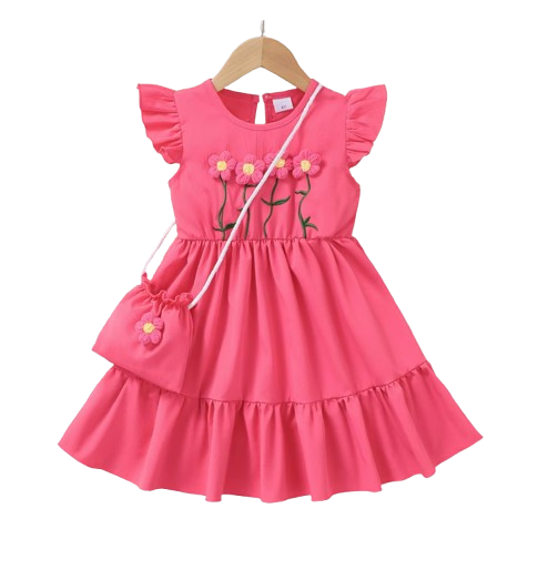The Cali - Toddler Girls 3PCS Blue Dress with 3D Flower and Pocket Summer Outfit