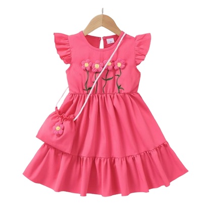 The Cali - Toddler Girls 3PCS Blue Dress with 3D Flower and Pocket Summer Outfit