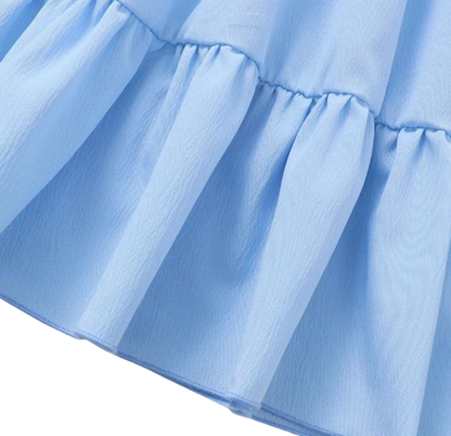 The Cali - Toddler Girls 3PCS Blue Dress with 3D Flower and Pocket Summer Outfit