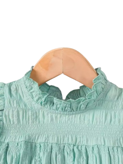 The Sevyn - Toddler Baby Girl 3PCS Outfit Ruffle Top Blue Shorts with Heart Bag