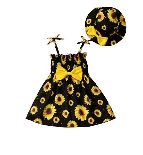 The Jimena - Toddler Girls Sunflower Printed Bow Dress Loose Spring Summer Clothing