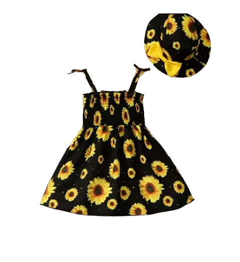 The Jimena - Toddler Girls Sunflower Printed Bow Dress Loose Spring Summer Clothing