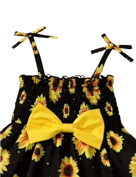 The Jimena - Toddler Girls Sunflower Printed Bow Dress Loose Spring Summer Clothing